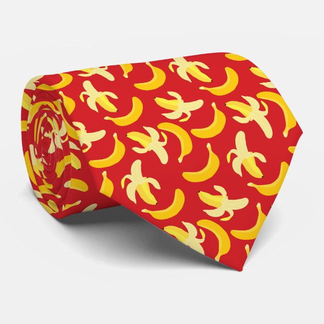 Corbata Patrón de plátano con fondo rojo (Enrollado)
