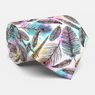Corbata Patrón de plumas coloreadas estilo boho