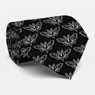 Corbata Patrón de polilla - Blanco sobre negro