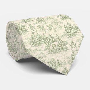 Corbata Patrón de pueblo navideño vintage en verde Toile (