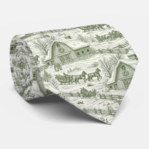 Corbata Patrón de pueblo navideño vintage en verde Toile (