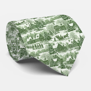 Corbata Patrón de pueblo navideño vintage en verde Toile