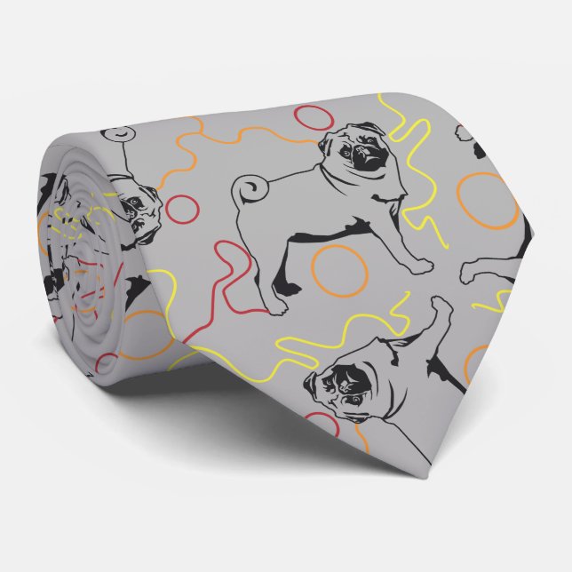 Corbata Patrón de Pug fondo gris (Enrollado)