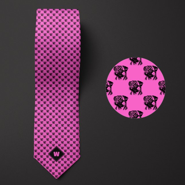 Corbata Patrón de pug rosado Rosa (Subido por el creador)