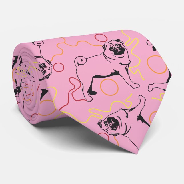 Corbata Patrón de pug sobre fondo gris (Enrollado)