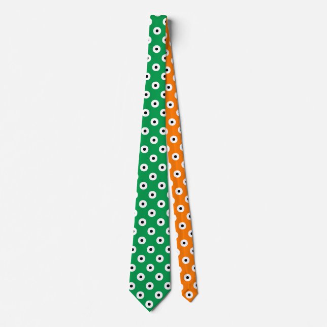 Corbata Patrón de punto Polka Naranja Blanco Verde (Anverso)