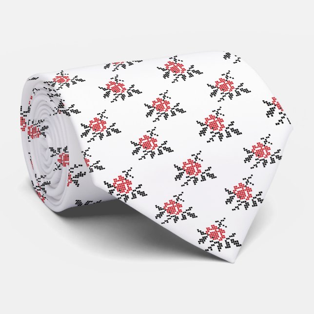 Corbata patrón de puntos cruzados ROSA (Enrollado)