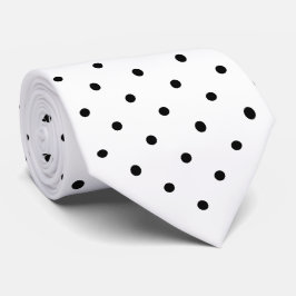 Corbata Patrón de puntos de la mini polka negra en blanco