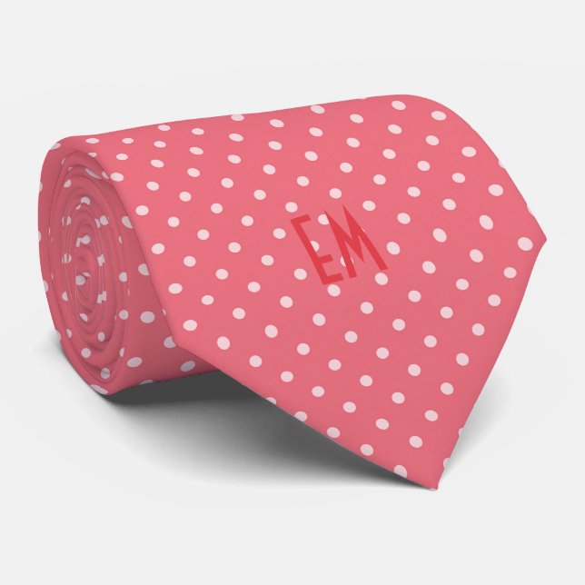 Corbata Patrón de puntos de polka con monograma (rosa) (Enrollado)
