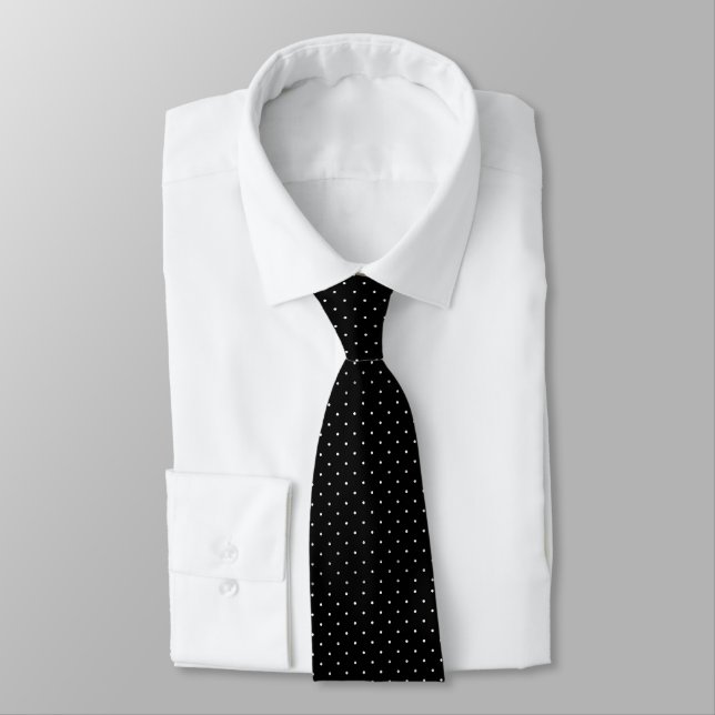 Corbata Patrón de puntos micro blancos clásico negro (Atado)