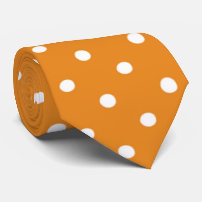 Corbata patrón de puntos polka blanco naranja fresco (Enrollado)