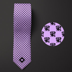 Corbata Patrón de purple pug de lavanda