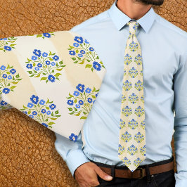 Corbata Patrón de ramillete Astor azul floral pintado a ma