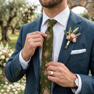 Corbata Patrón de ramo de chintz de rosa con rubor verde o
