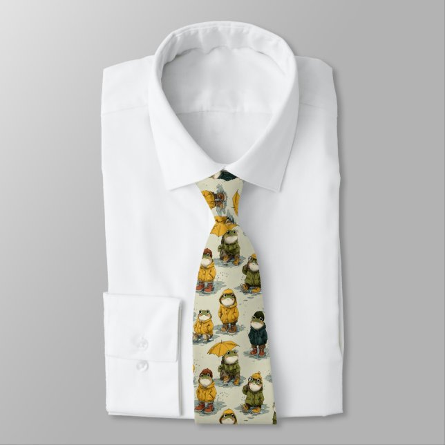 Corbata Patrón de ranas caprichosas con impermeables (Atado)