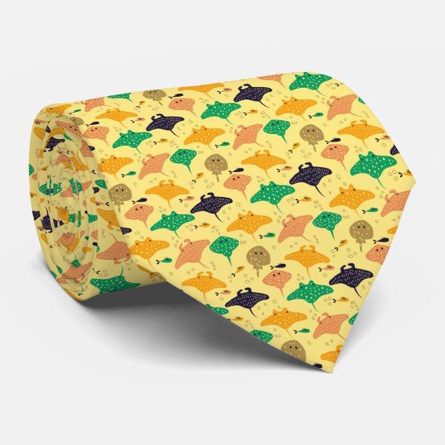 Corbata Patrón de raya amarilla linda y pez mantarraya (Enrollado)