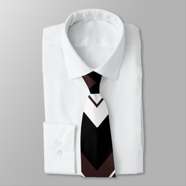 Corbata Patrón de raya de chevron marrón blanco negro (Atado)