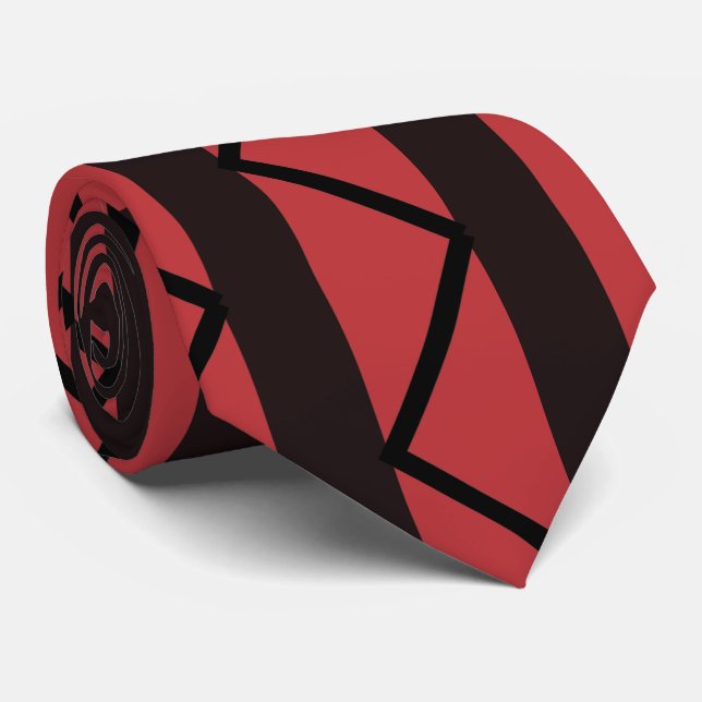 Corbata Patrón de raya de chevron rojo negro (Enrollado)