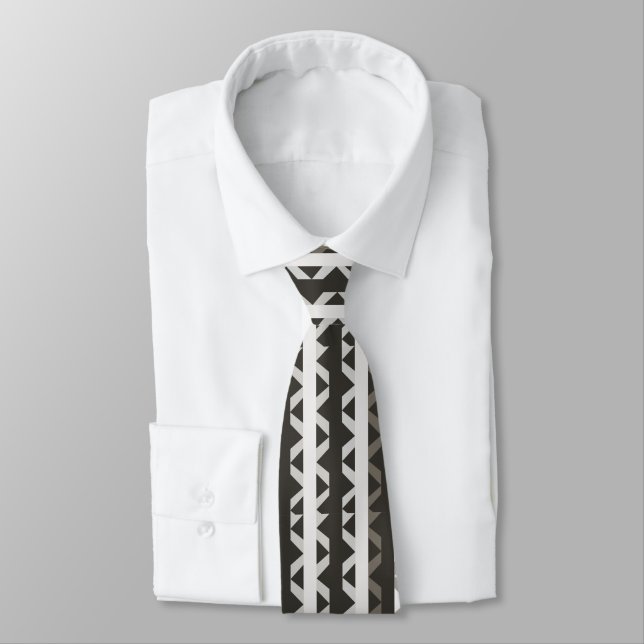 Corbata Patrón de raya de triángulo blanco gris contemporá (Atado)