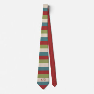 Corbata Patrón de raya vintage rojo verde azul iniciales