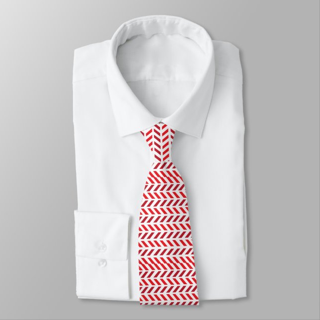 Corbata Patrón de raya zig-zag en chevrones granate rojo (Atado)