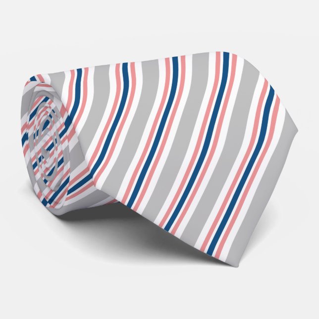 Corbata Patrón de rayas azul marino gris claro rubor rosa (Enrollado)