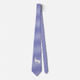 Corbata Patrón de rayas azul y conejo blanco
