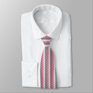 Corbata Patrón de rayas Chevron negro gris rosa