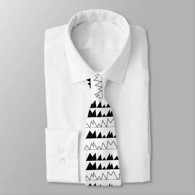 Corbata Patrón de rayas de chevron en blanco y negro (Atado)
