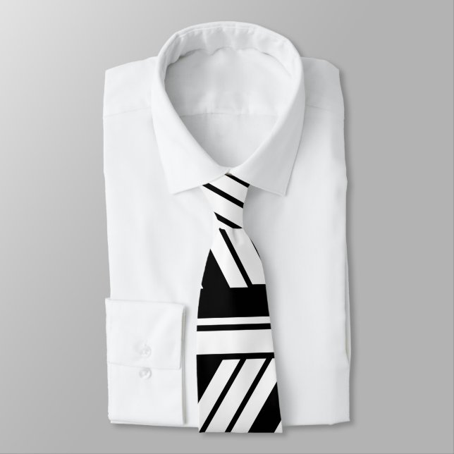 Corbata Patrón de rayas de chevron en blanco y negro (Atado)