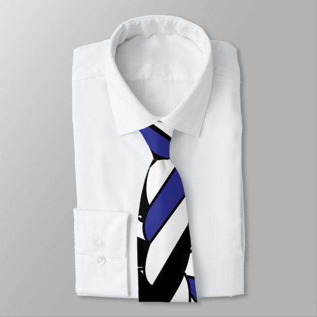 Corbata Patrón de rayas de cuerda azul blanco negro (Atado)