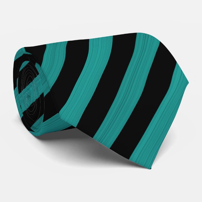Corbata Patrón de rayas negras verde mar (Enrollado)
