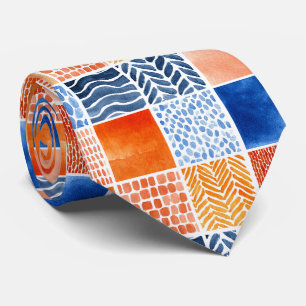 Corbata Patrón de rejilla de acuarela vibrante en azul y n