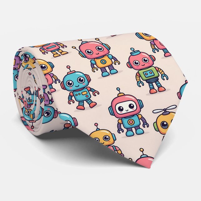 Corbata Patrón de Robot Kawaii Adorable (Enrollado)