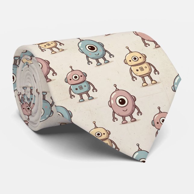 Corbata Patrón de Robot Retro Adorable (Enrollado)
