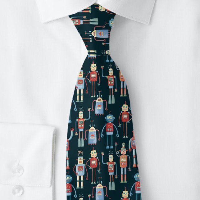 Corbata Patrón de robot retro oscuro (Retro robot pattern neck tie)