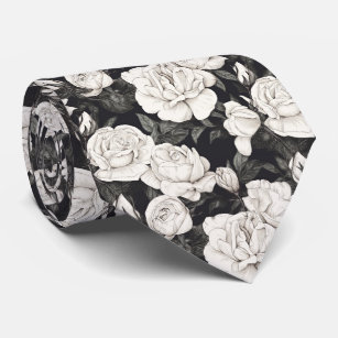 Corbata Patrón de rosa blanco y negro