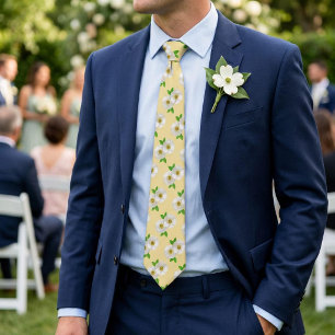 Corbata Patrón de rosa Cherokee blanca sobre amarillo suav