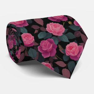 Corbata Patrón de rosa floral oscura de color rosa