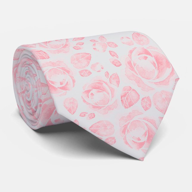 Corbata Patrón de Rosa floral rosa y gris (Enrollado)