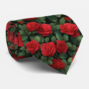 Corbata Patrón de rosa roja elegante oscura