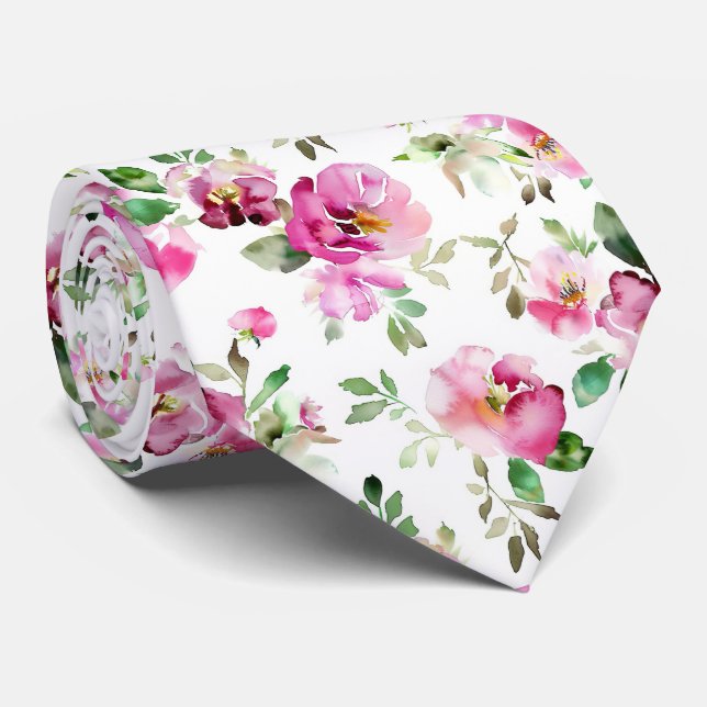 Corbata Patrón de Rosa Silvestre Acuarela (Enrollado)