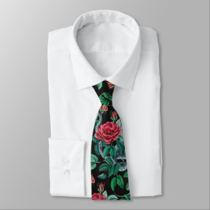 Corbata Patrón de rosa y serpiente rojo vintage