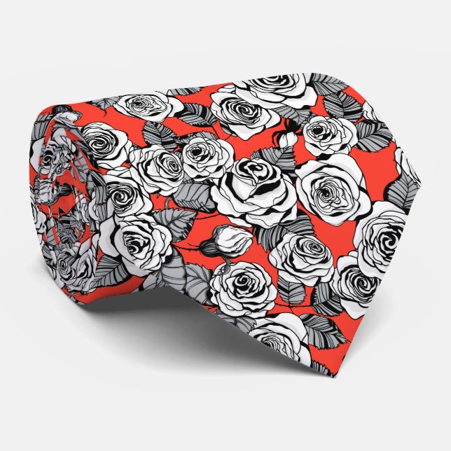 Corbata Patrón de rosas blancas (Enrollado)