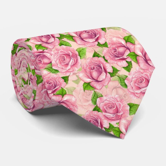 Corbata Patrón de rosas de acuarela rosa (Enrollado)