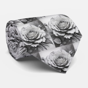 Corbata Patrón de rosas en blanco y negro