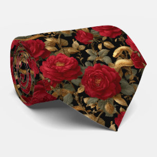 Corbata Patrón de rosas rojas y serpientes doradas