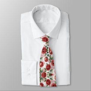 Corbata Patrón de Rosas Románticas Rojas