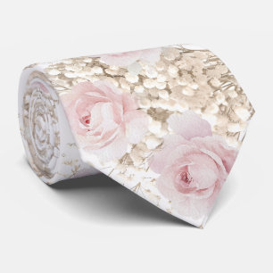 Corbata patrón de rosas rosadas y aliento de bebé