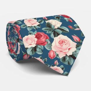 Corbata patrón de rosas rosadas y rojas